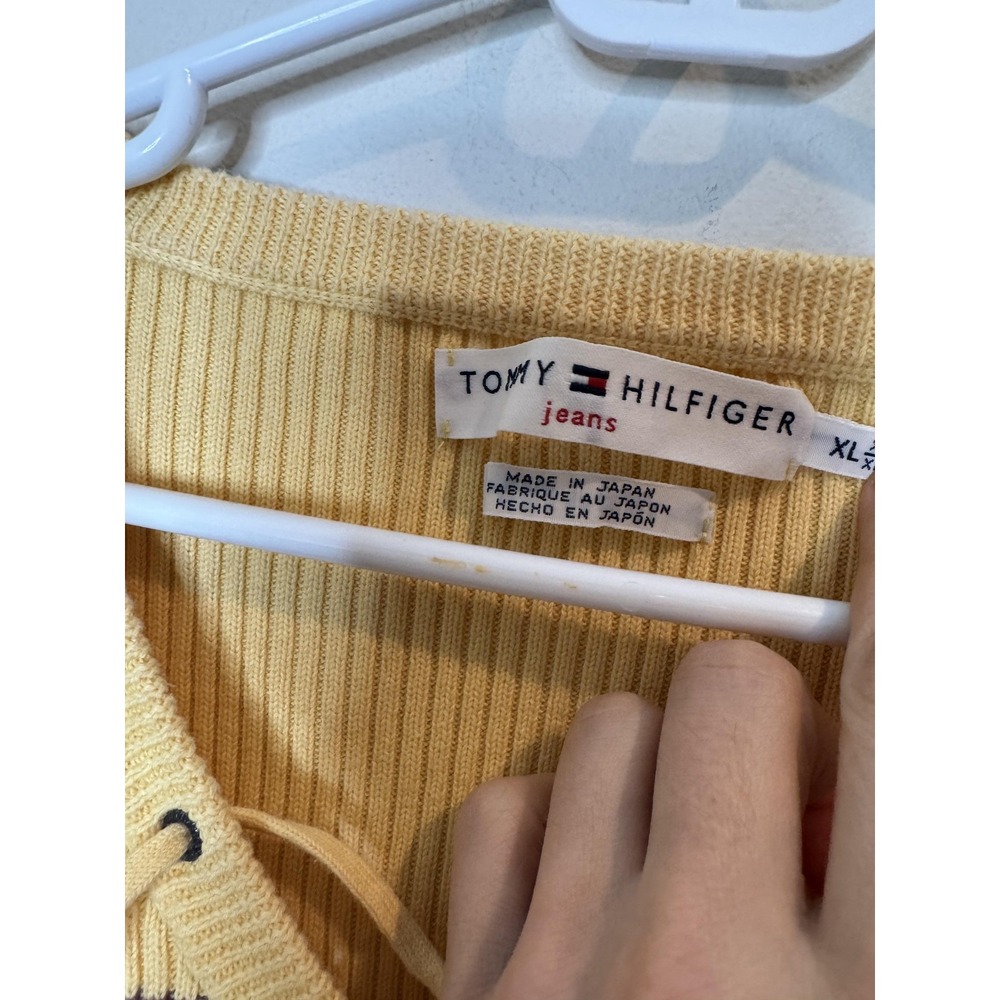Vintage Tommy Hilfiger Shirt Womens‎ XL Yellow Ribbed Lace Up Japan Y2K Top - Picture 3 of 8